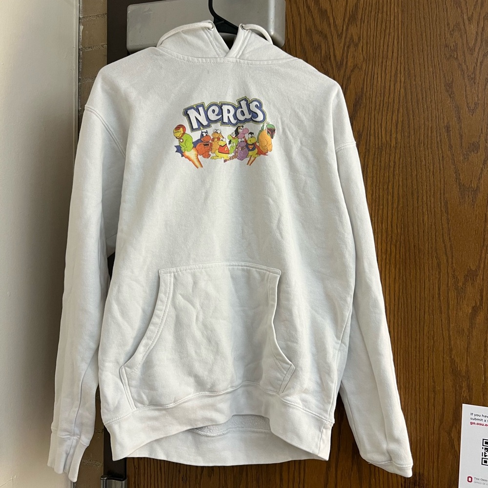 White Graphic Nerds Vintage Hoodie Sz: M